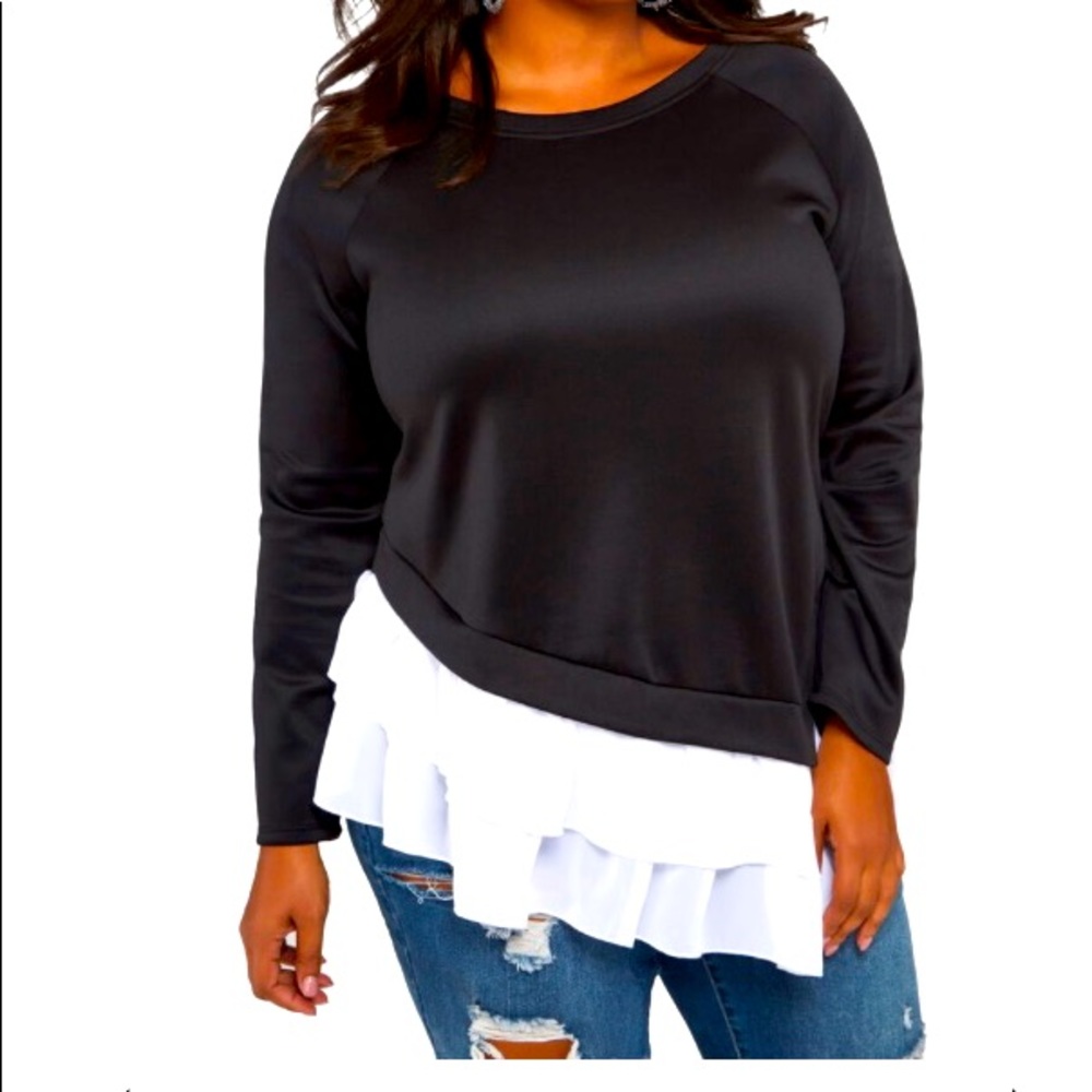 Beautiful black and white ruffle two layer top